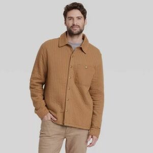 Goodfellow & Co Mens Tan Casual Quilted Knit Shirt Jacket, Size Small
